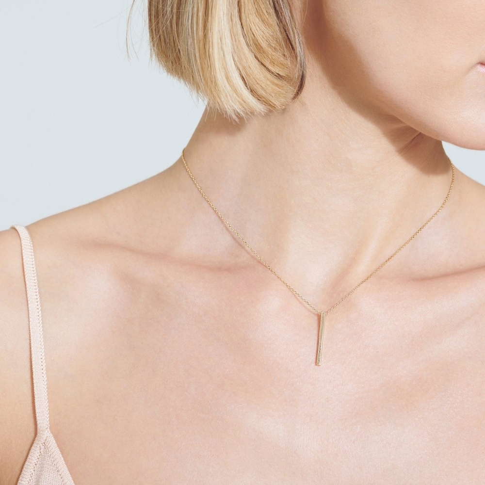 Aurate 14k Solid Gold Bar Drop Necklace